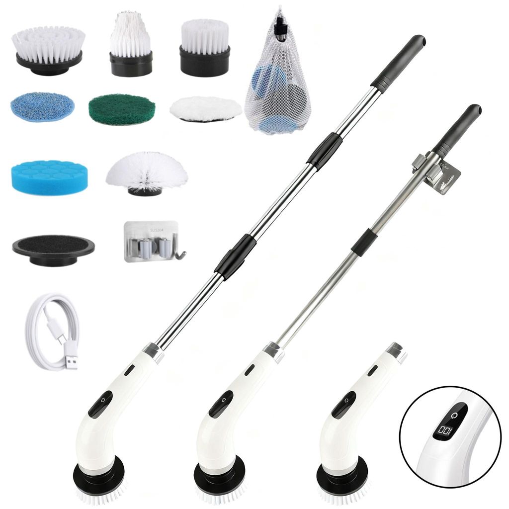 Brosse De Nettoyage Électrique 8 Têtes 3 Vitesses Avec LED Pour Carrelage Salle De Bain Cuisine