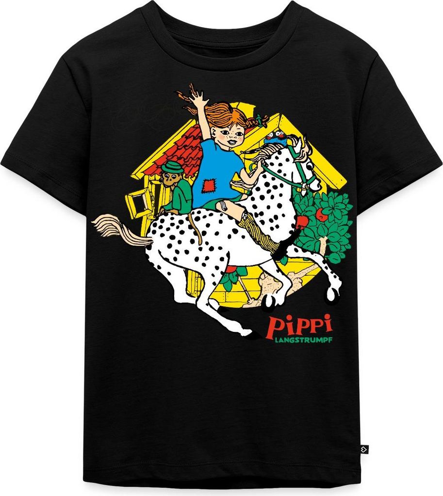 Spreadshirt Pippi Langstrumpf Herr Nilsson Und Kleiner Onkel Kinder Premium T-Shirt, 98/104 (2 Jahre), Schwarz