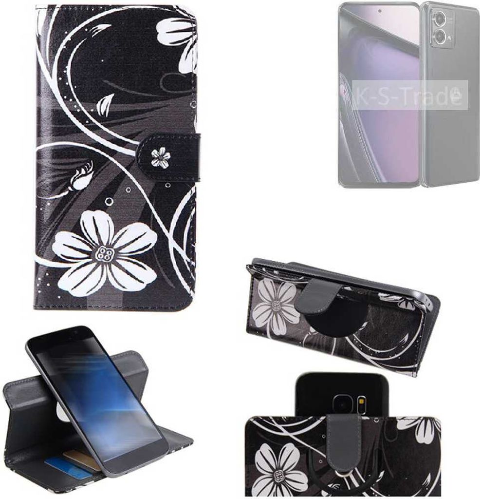 K-S-Trade Schutzhülle Handyhülle kompatibel mit Motorola Moto G Stylus 5G (2023) Hülle 360° Wallet Case “Flowers“ Klapphülle Hülle