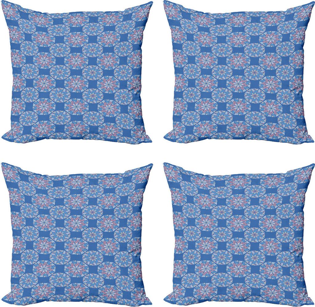 ABAKUHAUS Blumen Kissenbezug Set (4 Stück), Mandala Motive mit Blättern, Moderner Doppelseitiger Digitaldruck, 50 cm x 50 cm, Violett, Blau, Rosa