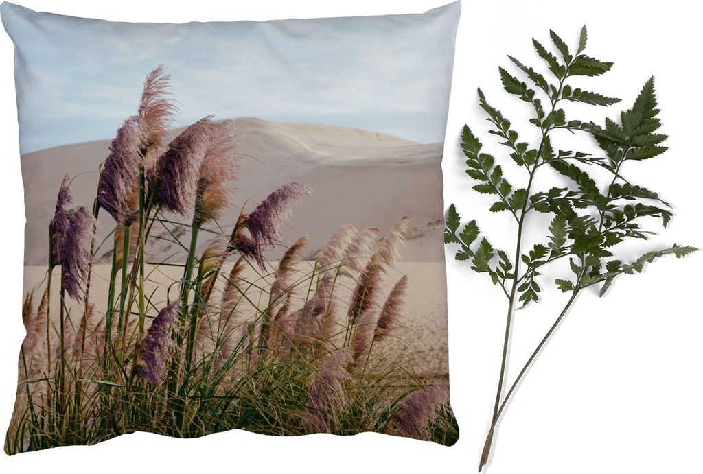 MuchoWow Zierkissen Sofakissen Wohnzimmer Dekokissen 45x45 cm Pampasgras - Sand - Pflanzen - Düne - Schlafpolster - Polster für das Sofa