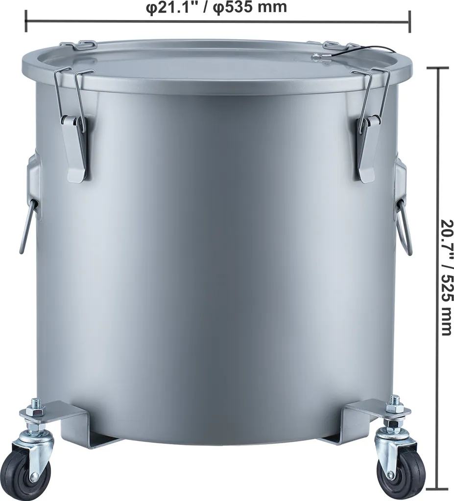 SucceBuy Secchio per grassi da 16 galloni per friggitrici, contenitore per lo smaltimento dell'olio con base a rulli, contenitore in acciaio inox al carbonio con coperchio, clip di tenuta, sacchetto filtrante per olio caldo - 8
