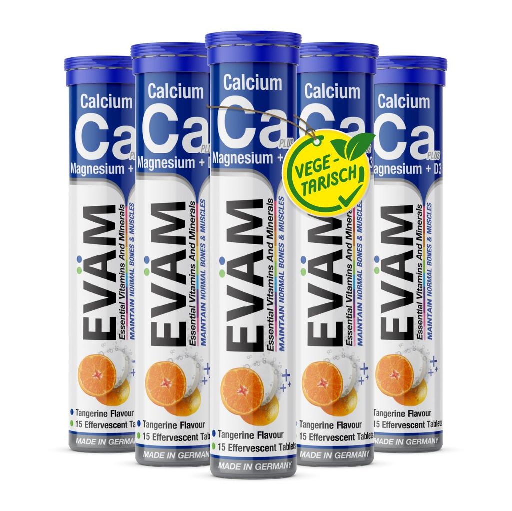 EVÄM Calcium Magnesium D3 Brausetabletten hochdosiert für Knochen und Muskeln, Vegetarisch und ohne Zuckerzusatz, Hergestellt in Deutschland - 5e...