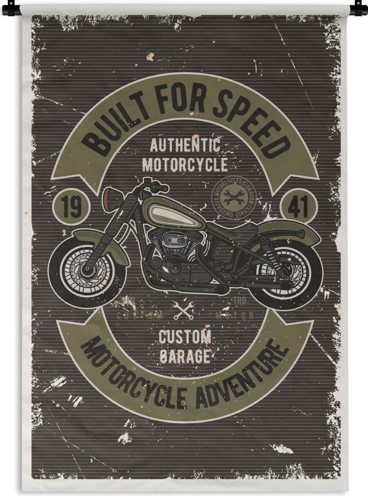 MuchoWow Wandteppich Wandbehang Vintage - Motor - Grün 60x90 cm Tapisserie Dekoration Wandtuch - Foto-Teppich - Abwaschbar