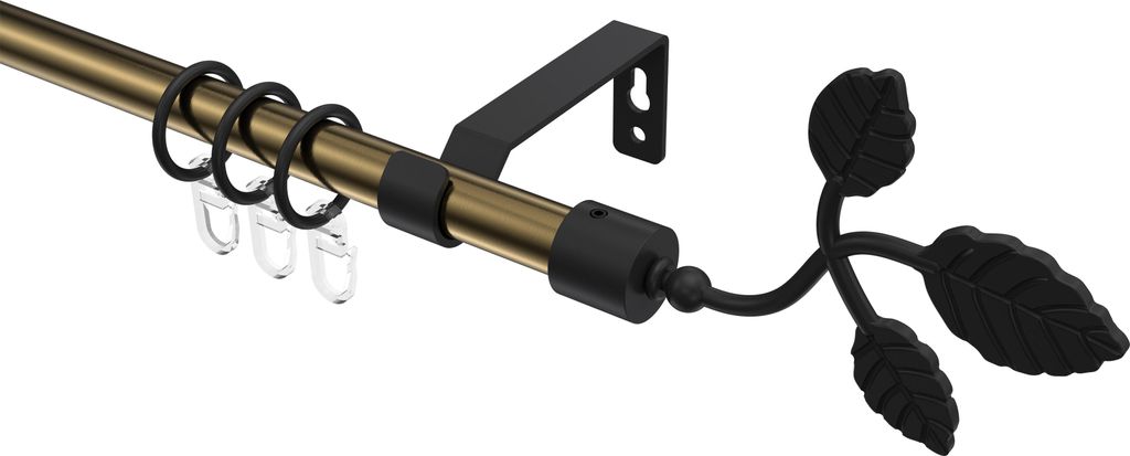 Interdeco Gardinenstange / Vorhangstange Messing Antik / Schwarz, Typ Olymp Alessia (Blatt), 16 mm Ø 1-läufig, 320 cm