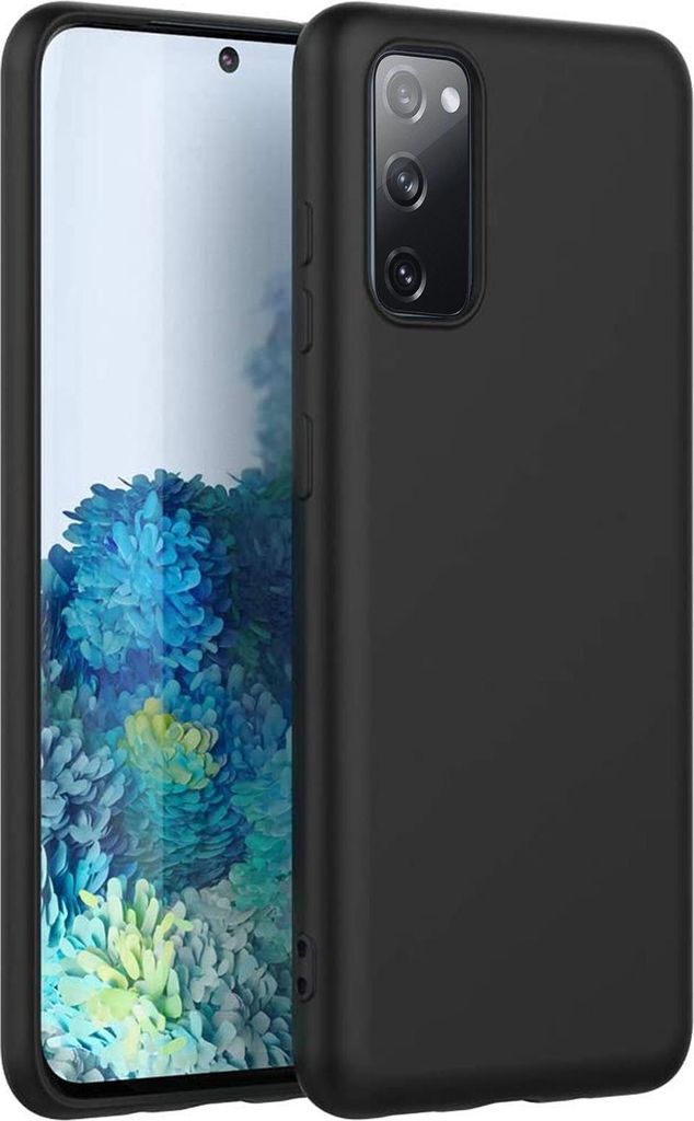 A black phone case is shown next to a smartphone.