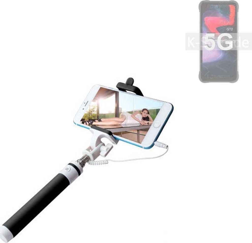 K-S-Trade Selfie Stick kompatibel mit UMIDIGI Bison GT2 5G Selfiestick kabelgebunden Monopod mit Kabel Stab Stange Selfportrait Handheldstick schwarz