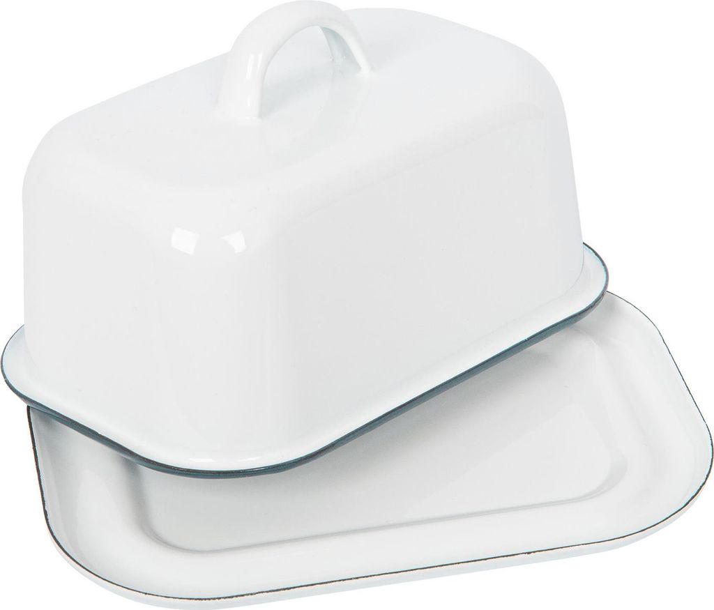 1x Grün 18.5cm x 10cm Weiß Emaille-Butterdose mit Deckel - Jahrgang Küche Kühlschrank Käse Container Serviertablett - Von Argon Ta