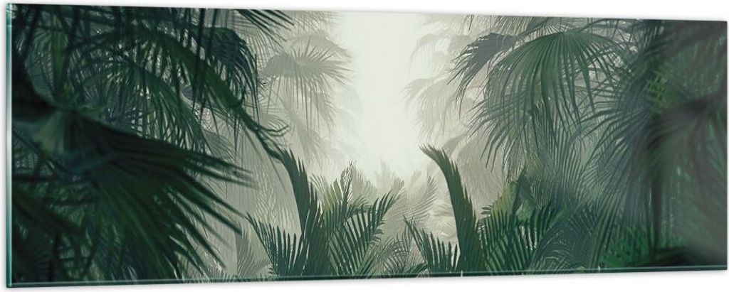 Bilder auf glas - Einteilig - Dschungel Blätter Palmen - 90x30cm - Glasbilder - Wandbilder - Bilder - zum Aufhängen bereit - Wanddekoration aus G...