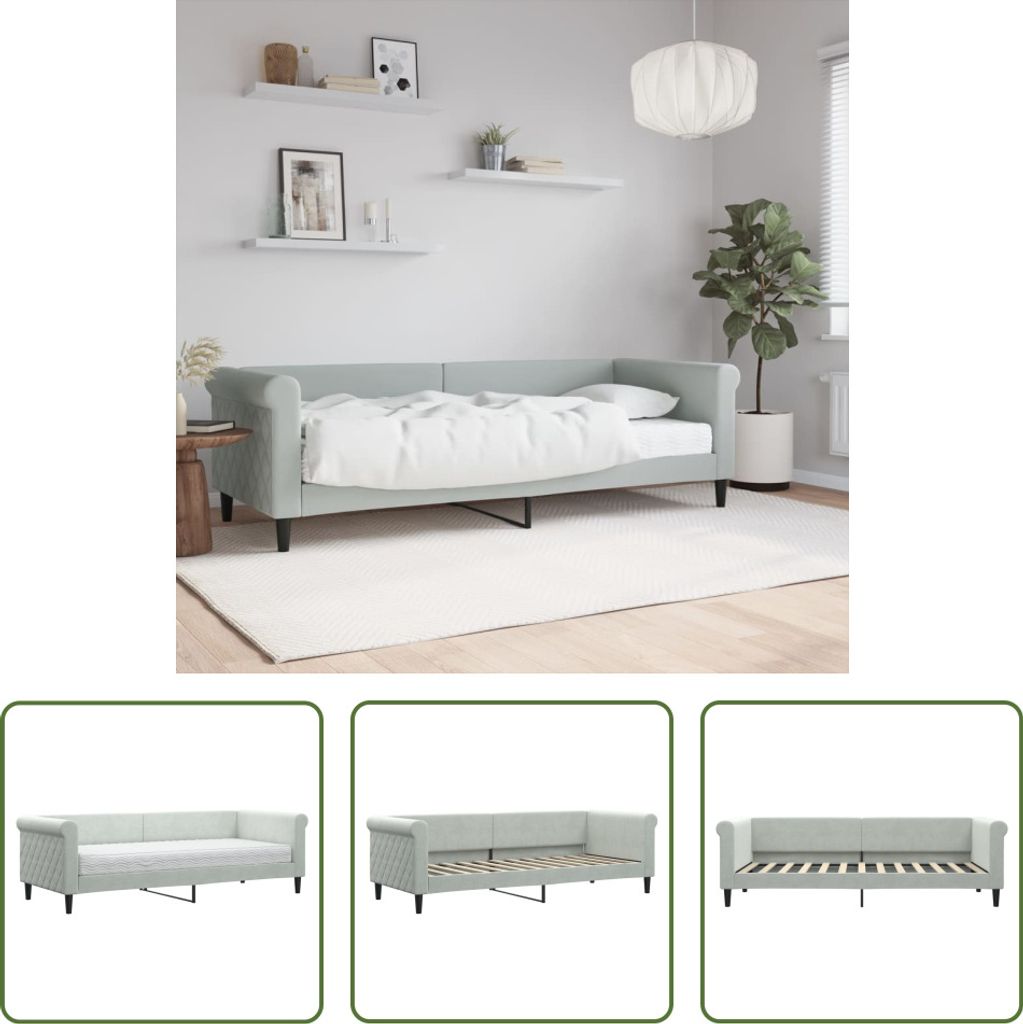 The Living Store Tagesbett mit Matratze Hellgrau 80x200 cm Samt