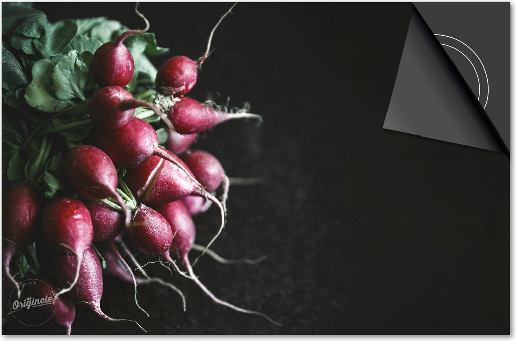 Induktionsschutz 76x51,5 - abdeckplatte Induktion matt- Dietrix Kochfeldschutz- DELUXE - Obst und Gemüse - Radieschen