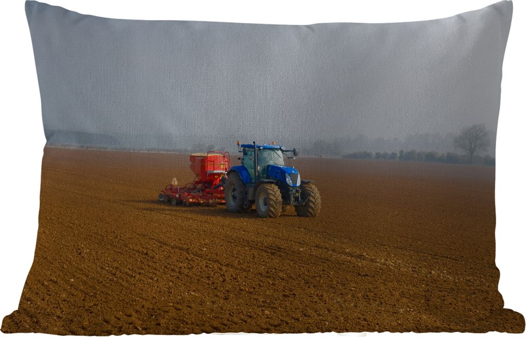 MuchoWow Outdoor Kissen - Traktor - Blau - Nebel - 60x40 cm - Wetterfest - Lounge Kissen - Zierkissen - Kissen für Innenräume