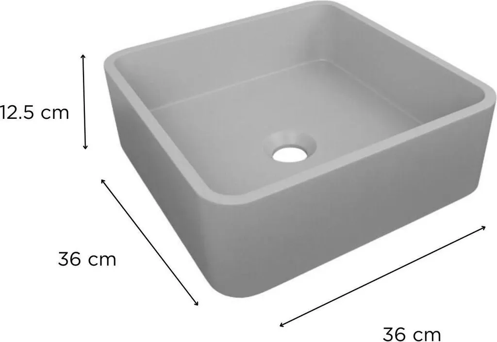 Lavabo Bagno Quadrato 36 cm Cemento Grigio ALAN - Prezzo Outlet - 3