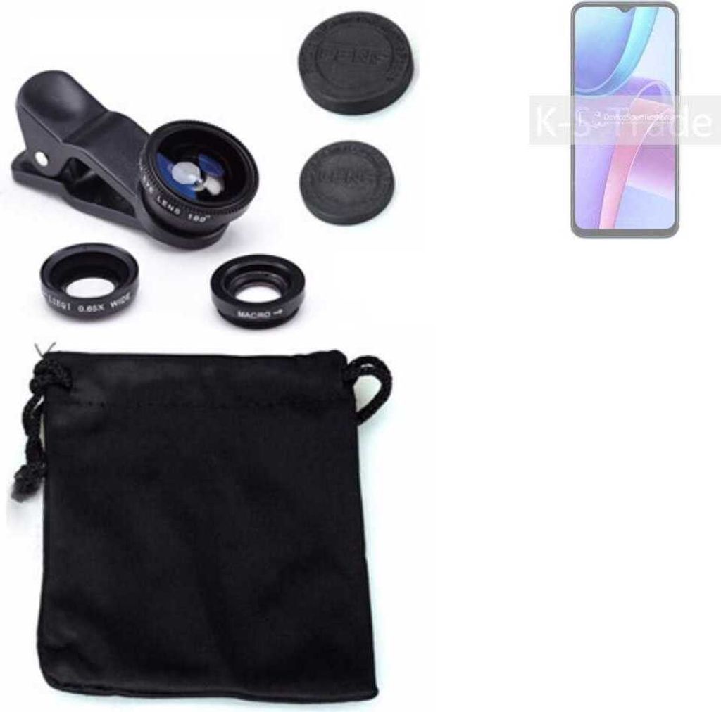 K-S-Trade Smartphone Kamera Linsen Set Kompatibel mit Xiaomi Redmi Note 11R 3in1 Clip-On Kamera Adapter Macro Weitwinkel FishEye Fischauge Objektiv