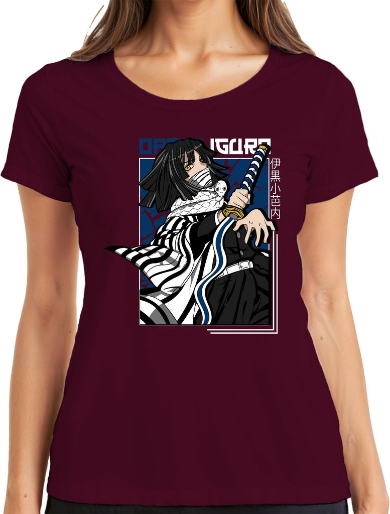 Kimetsu no Yaiba Obanai Iguro Schlange Katana Anime Geschenk Damen T-Shirt, Burgundy, M
