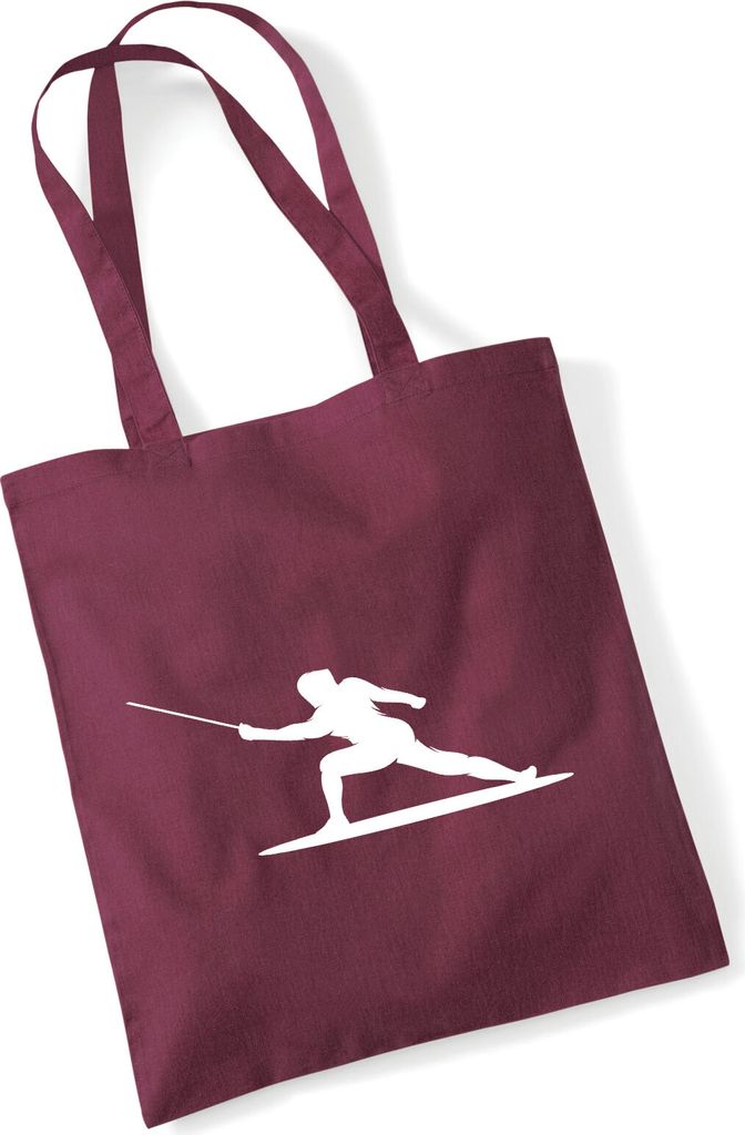 Huuraa Jutebeutel Fechten Silhouette 10 Liter Burgundy Baumwolle Tasche Geschenkidee
