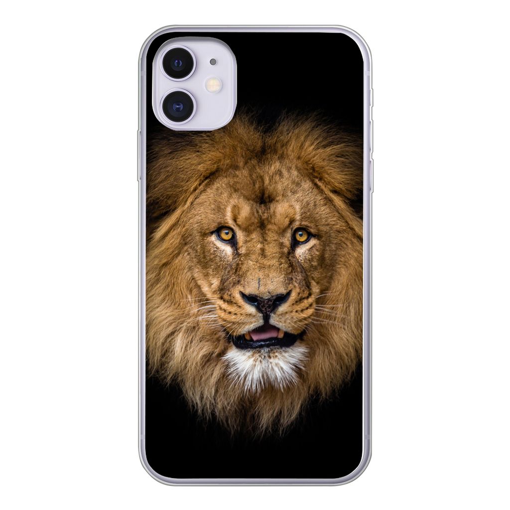 MuchoWow Handyhülle Schutzhülle Hülle für iPhone 11 Löwe - Porträt - Schwarz - Tiere Silikon Softcase Handy Hülle - Handytasche