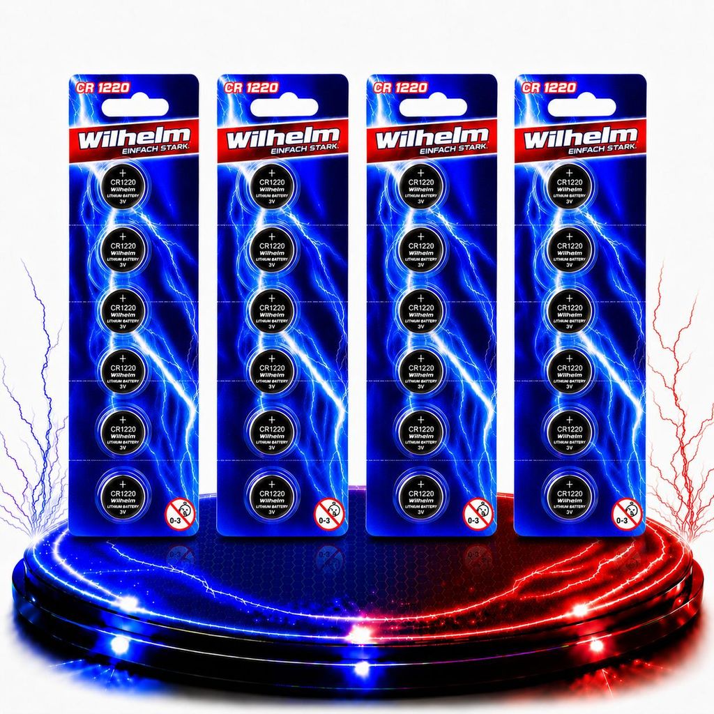 20 x CR1220 WILHELM Blister Lithium Knopfzelle 3V 40mAh Produktbild  KI-generiertes Bild