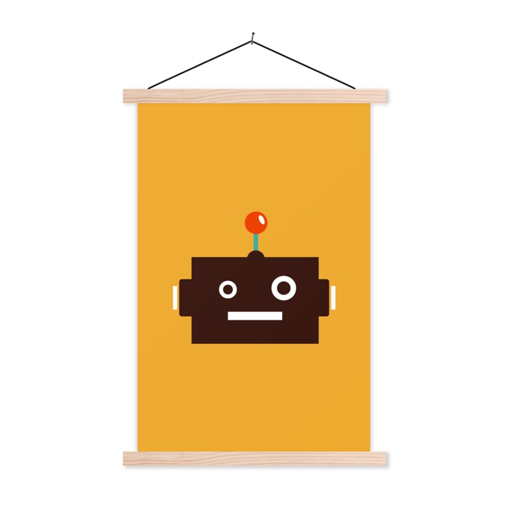MuchoWow Textilposter Roboter - Gesicht - Antenne - Gelb - Jungen - Kind 40x60 cm mit holzfarbenen Rahmen - Poster