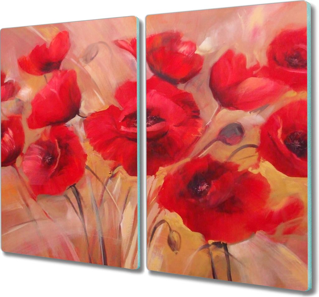 Coloray Schneidebrett Herdabdeckplatte 2x30x52 cm Kochplattenabdeckung Hackbrett Küchenbrett - Blumen roten Mohnblumen