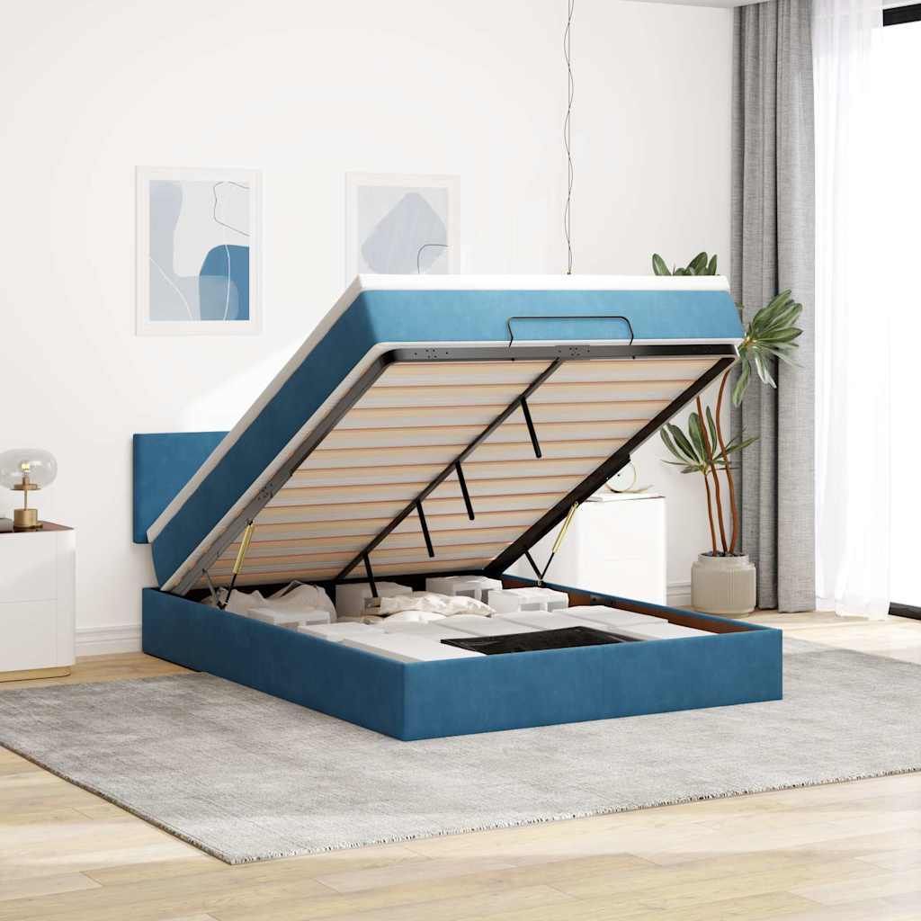 Maison Exclusive - Ottoman-Bett mit Matratze Dunkelblau 140x190 cm Samt