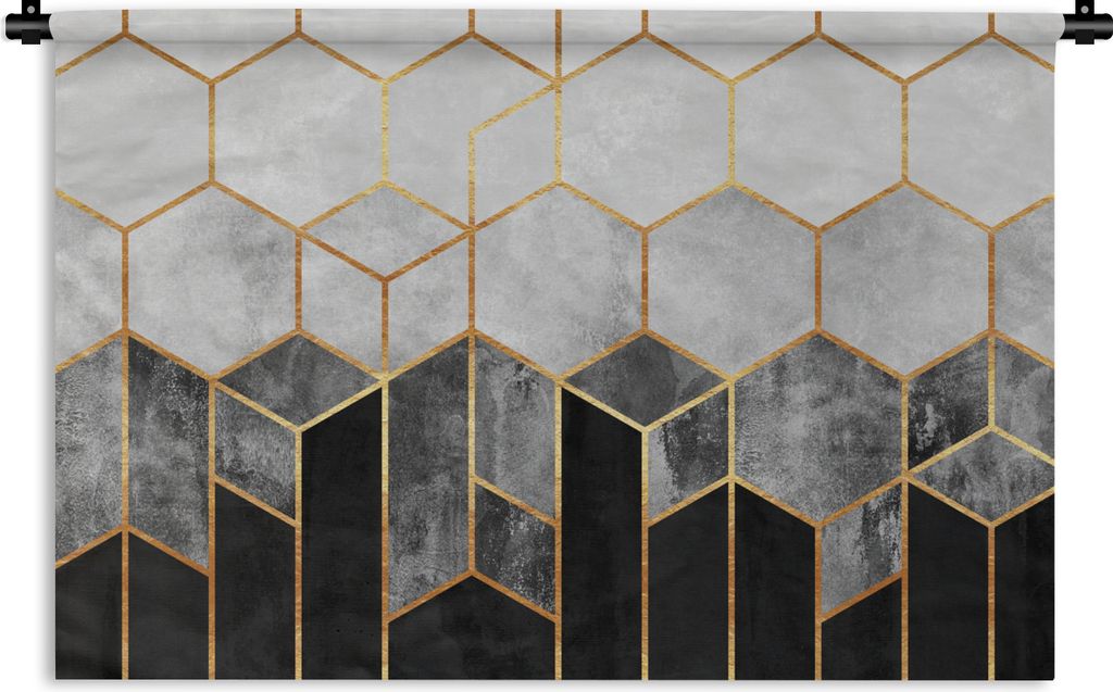 MuchoWow Wandteppich Wandbehang Gold - Sechseck - Chic - Muster - Luxus 60x40 cm Tapisserie Dekoration Wandtuch - Wanddekorationen