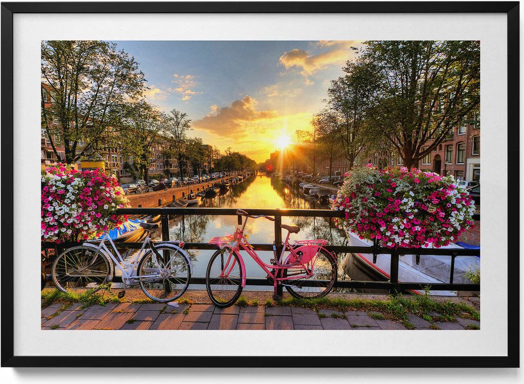 Sonnenaufgang über Amsterdam– Wandbild mit Rahmen – Gerahmtes Bild – Wanddekoration – 100x70 cm – Schwarz Rahmen