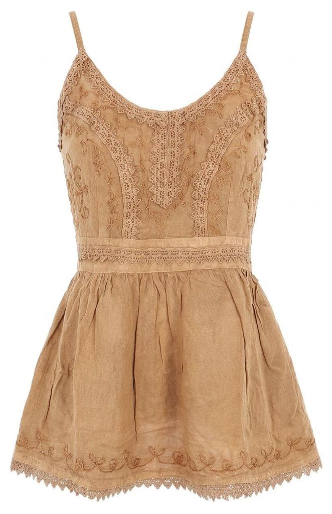 Besticktes Top Boho Chic, Lockeres Sommertop - Sand, Damen, Braun, Viskose, Tops & T-Shirts