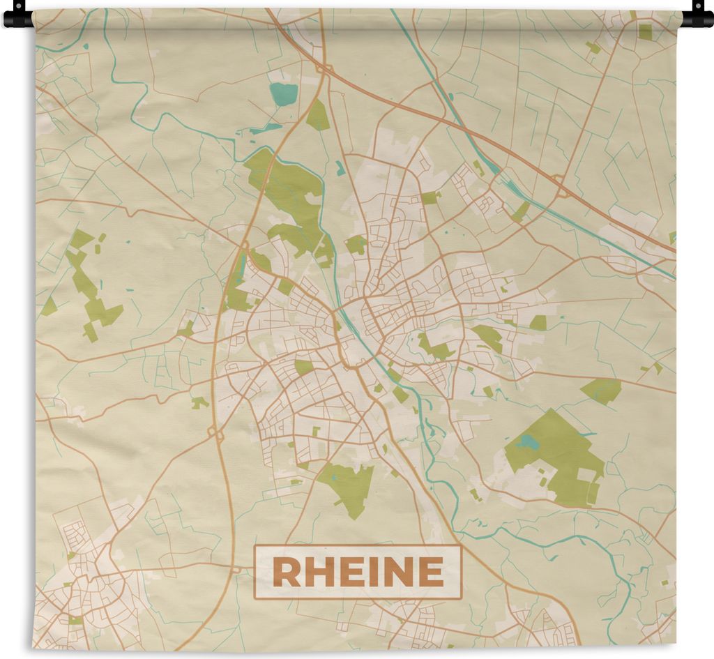 MuchoWow Wandteppich Wandbehang Karte - Rheine - Vintage - Stadtplan 90x90 cm Tapisserie Dekoration Wandtuch - Wandaufhänger