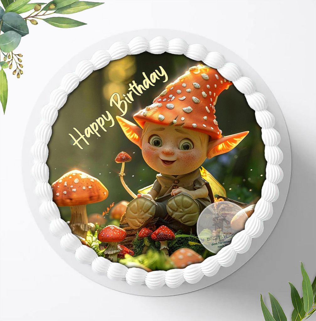 Für die Geburtstags Torte ein Tortenaufleger, Zuckerbild mit dem Motiv: Wichtel, Essbares Foto für Torten, Fondant, Ø 20cm, 1627z