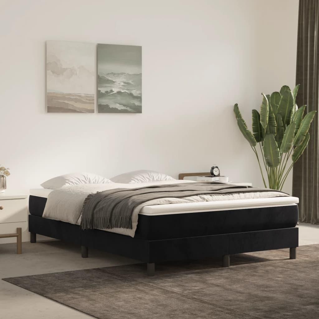 Łóżko Kontynentalne, Czarne, Obite Aksamitem, 140X200 Cm Zdjęcie produktu 