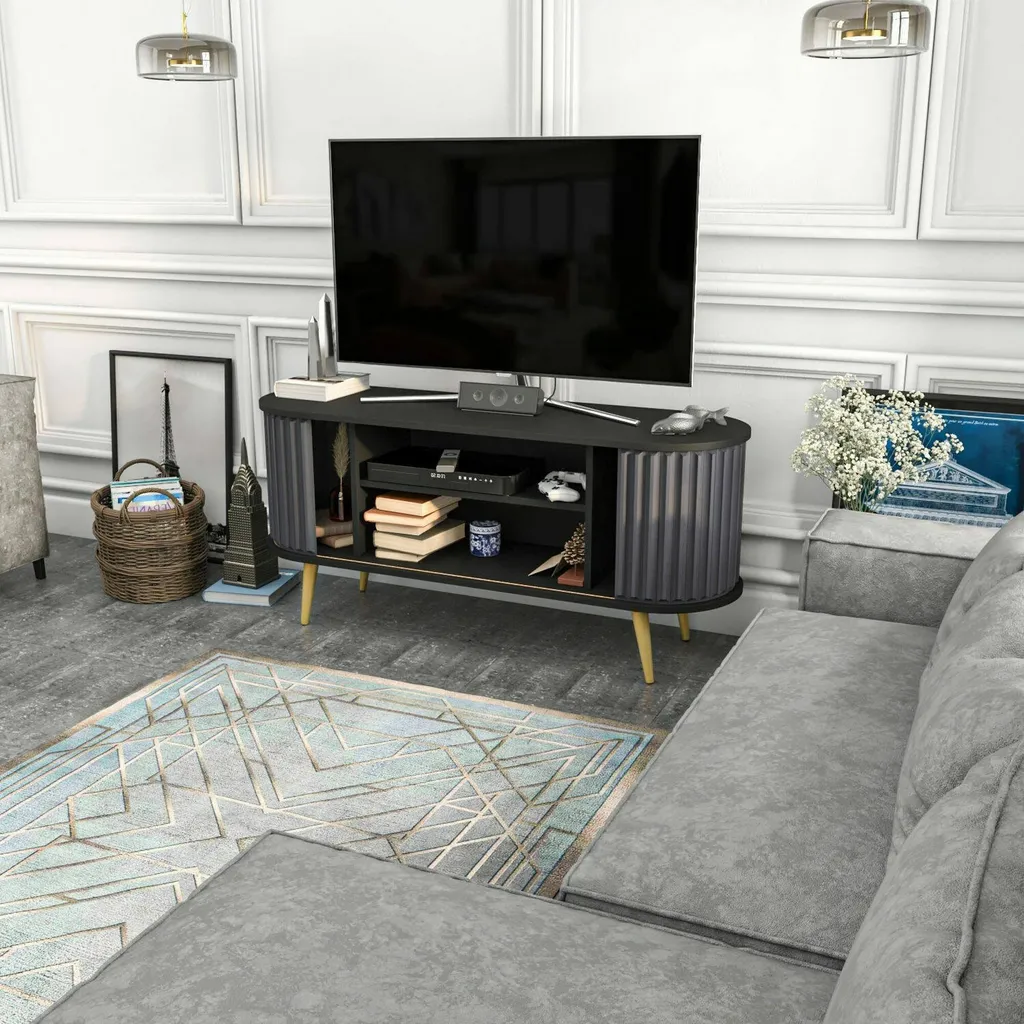 Meuble TV Noir Bailu 140cm : Solution de Rangement pour Petit Espace - 7