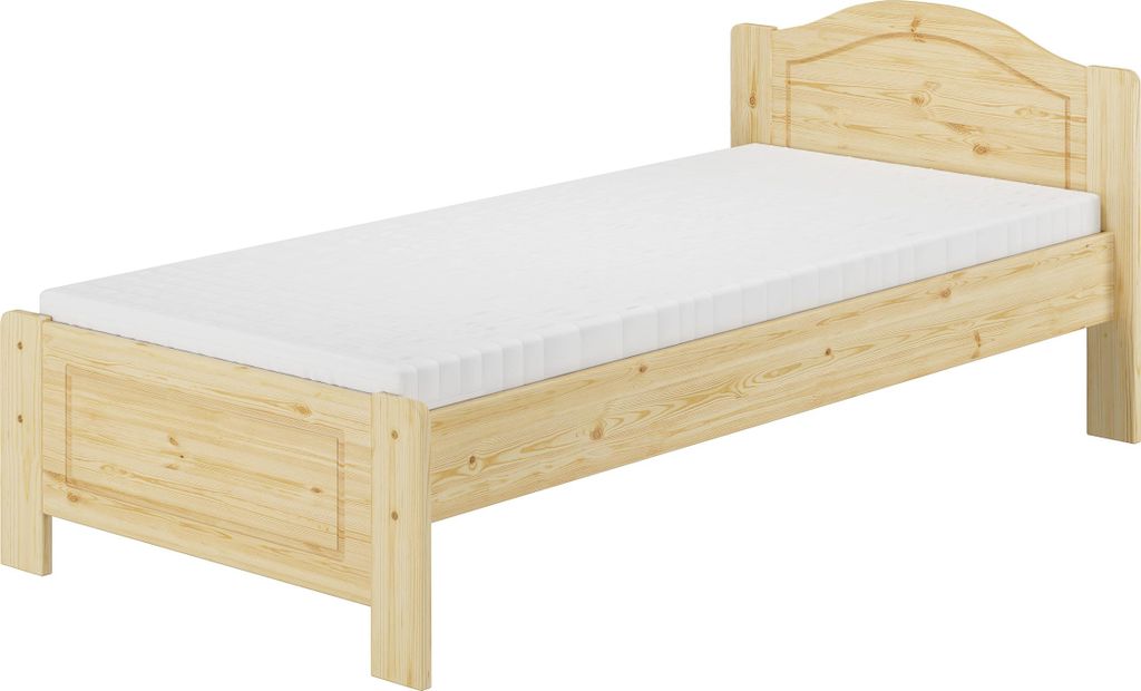 Bettrahmen Massivholzbett Kiefer natur Einzelbett 90x200 Futon Singlebett Zubehör wählbar V-60.37-09Rollrost und Matratze inkl.