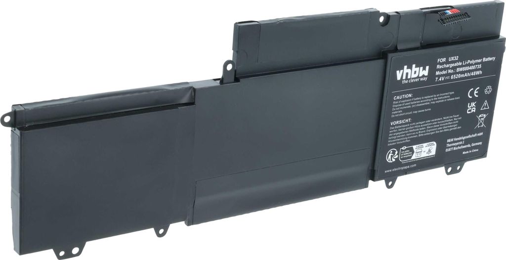 vhbw Akku kompatibel mit Asus ZenBook UX32VD, Prime UX32A, UX32LA-R3025H Notebook (6520 mAh, 7,4 V, Li-Polymer)