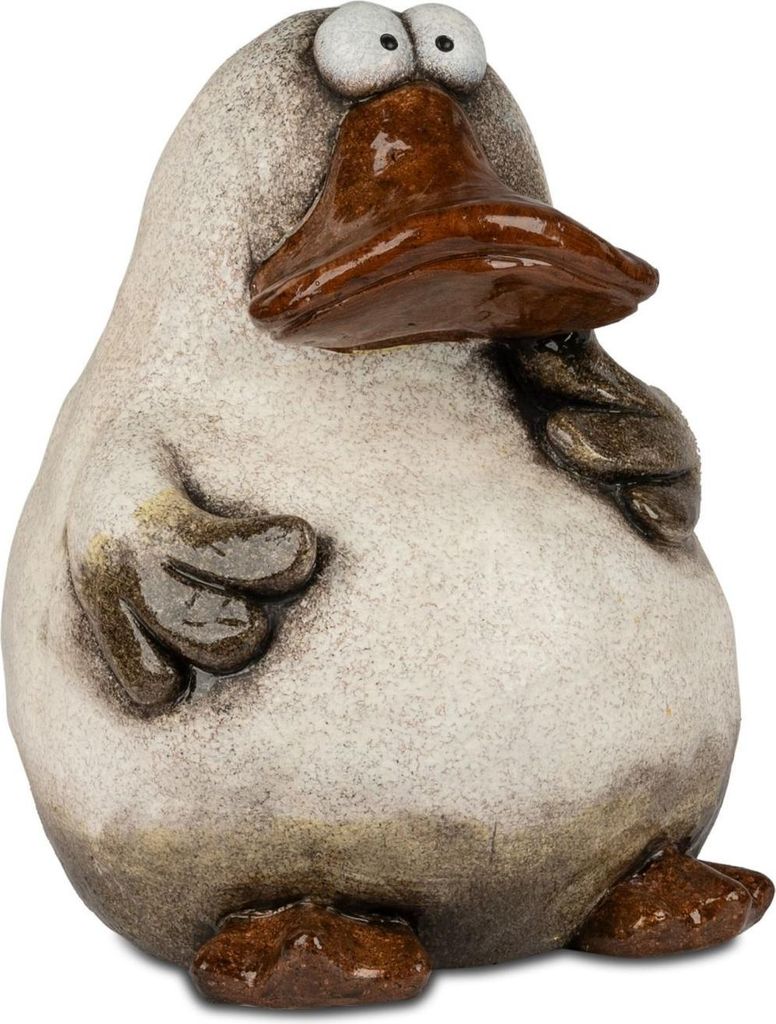 Dekofigur Ente Cartoon sitzend H. 24cm creme braun aus Keramik Formano WA