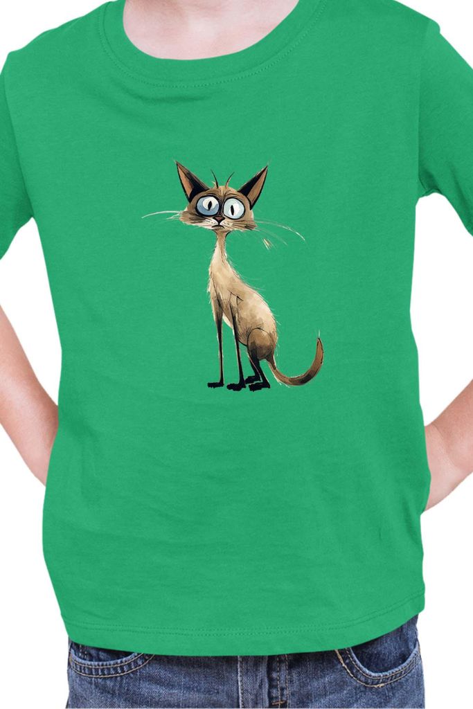 Kinder T-Shirt Funny Cats Breeds Balinese Cat 009, 3-4 Jahr - 104 / Grün