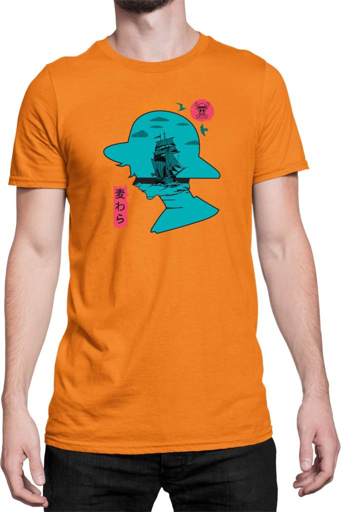 Herren T-Shirt Japan Anime Manga One Manga Piece Anime Luffy 07 Thousand Sunny, Man 3XL / Orange