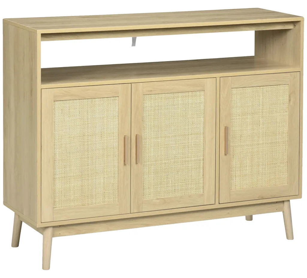 Meuble TV de salon en rotin beige pour une ambiance zen et moderne
