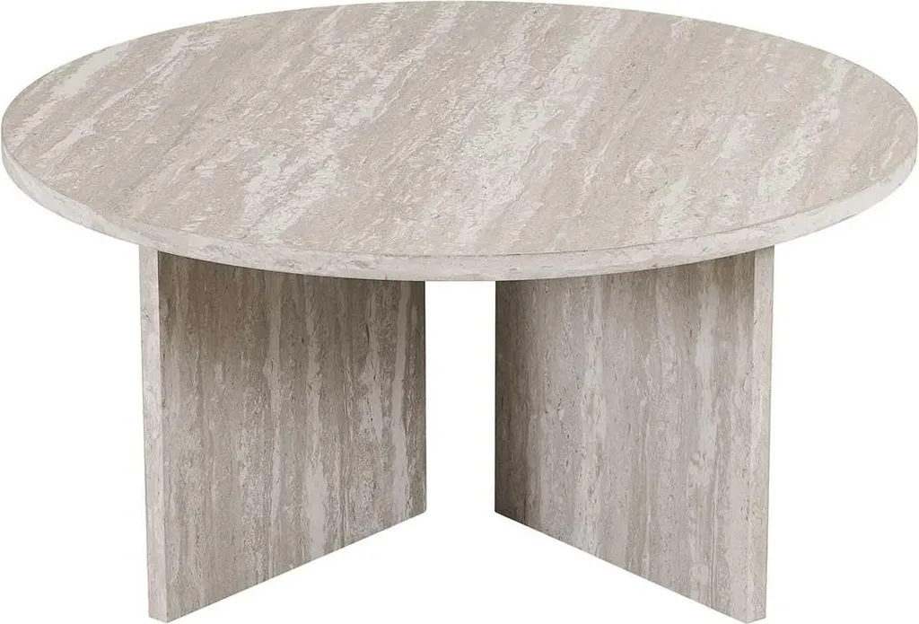 Table basse Drasir en travertin gris massif 90cm, design minimaliste - 5