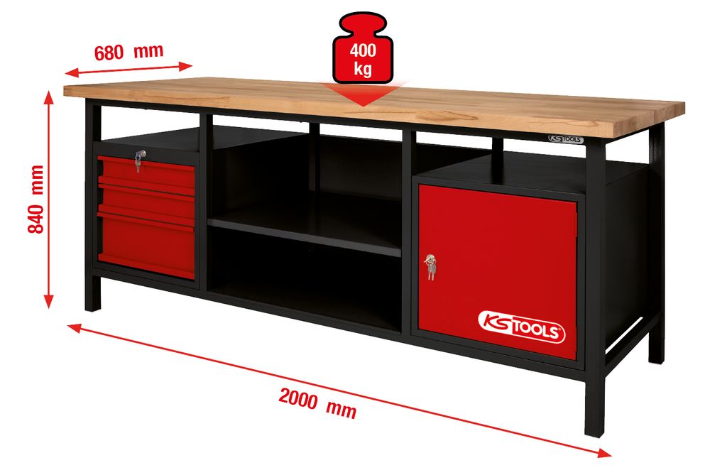 KS Tools  XXL-Werkbank mit 3 Schubladen und 1 Tür, 865.0201 Produktbild 