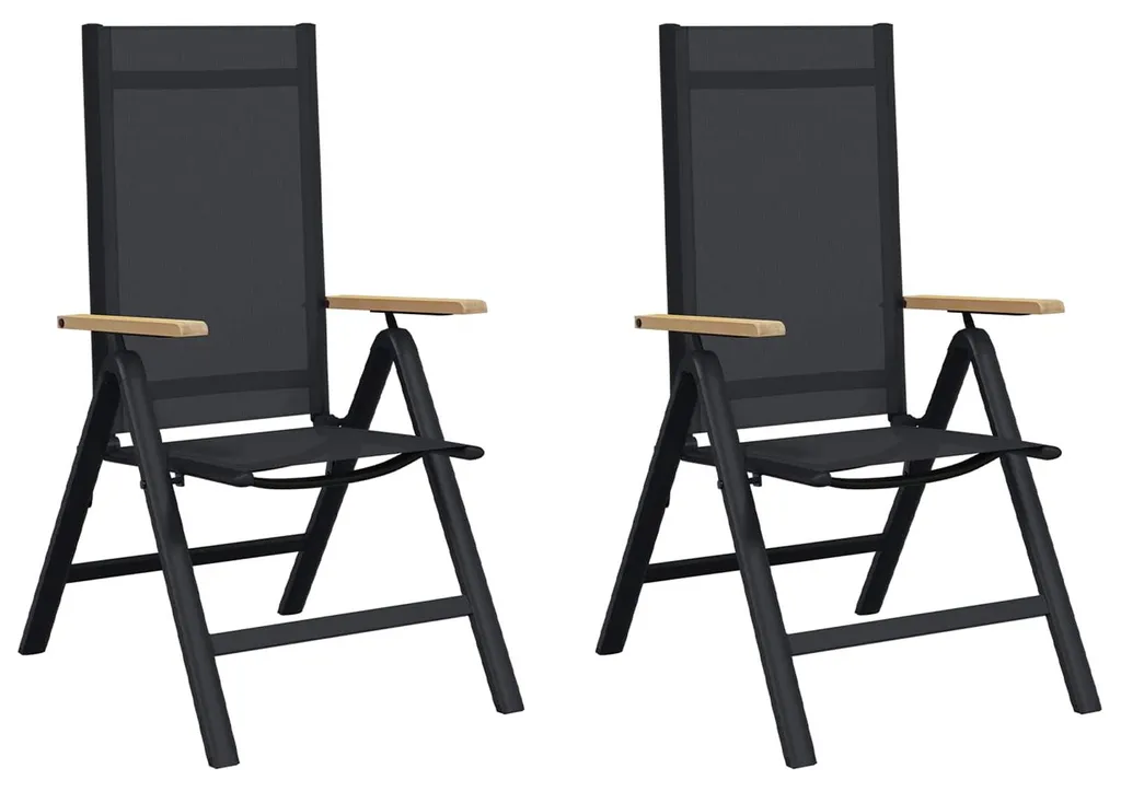 VidaXL Lot de 2 Chaises Longues de Jardin Noires 58 x 73 x 111,5 cm