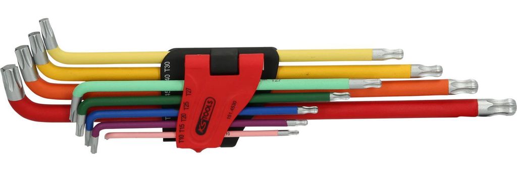 KS Tools Kugelkopf-TX-Winkelstiftschlüssel-Satz, extra lang und 108° abgewinkelt, 9-tlg