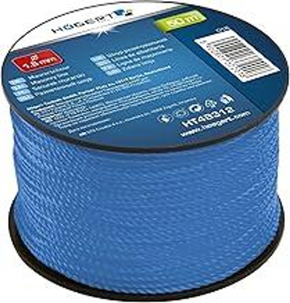 HÖGERT TECHNIK - Mauerschnur, Bauschnur, Pflasterschnur, Nivellierschnur, reißfest und belastbar, 50 Meter lang, Ø 1,5 mm, Leicht sichtbare blau...