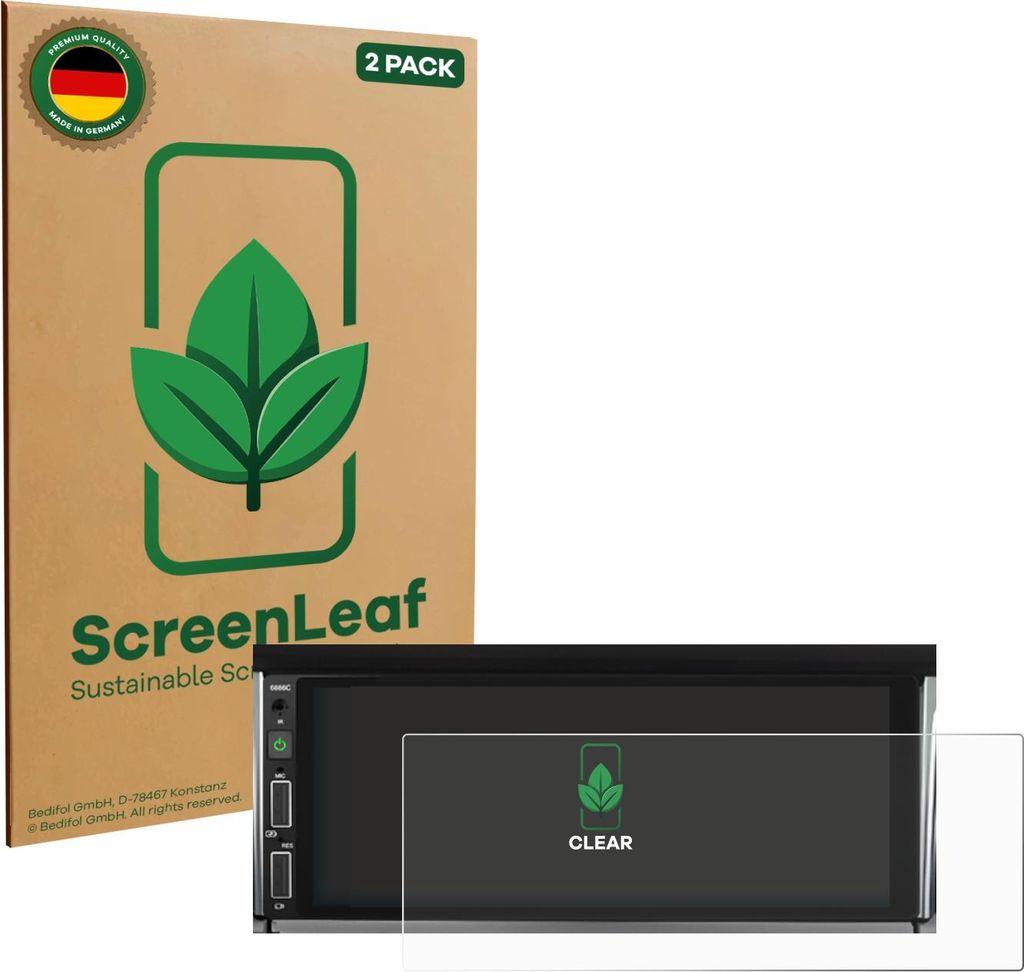 2x ScreenLeaf Schutzfolie für Hikity Carplay 6.86" nachhaltiger Displayschutz Display Schutz Folie Klar Transparent