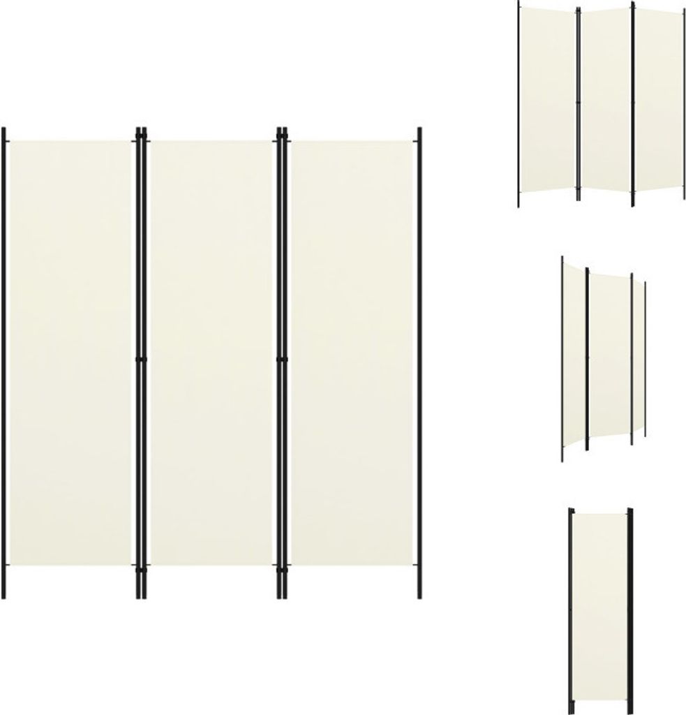 A 3-panel room divider is shown from the front and from the side in smaller views.