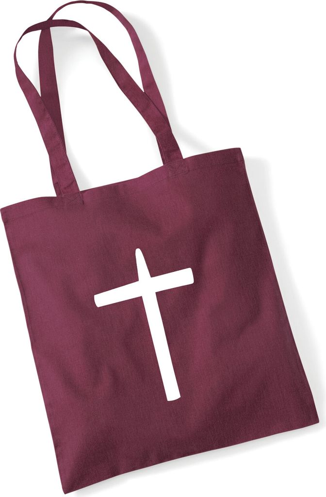 Huuraa Jutebeutel Kreuz Christentum 10 Liter Burgundy Baumwolle Tasche Geschenkidee