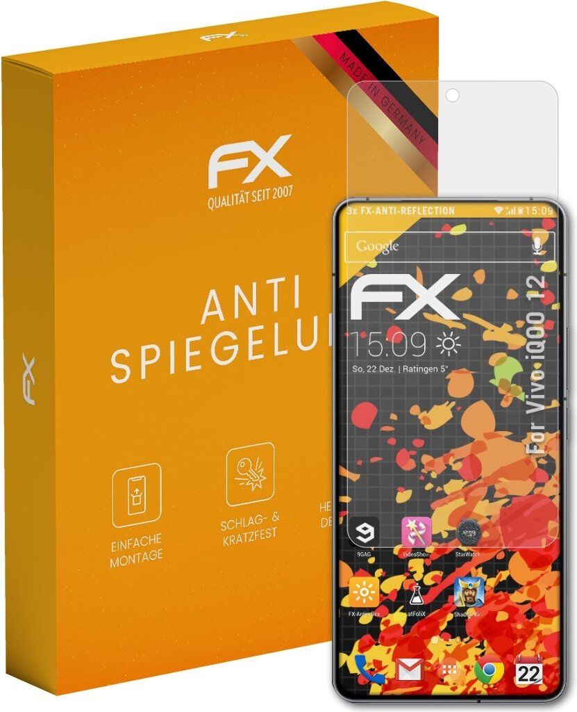 atFoliX FX-Antireflex 3x Schutzfolie kompatibel mit iQOO 12 Displayfolie