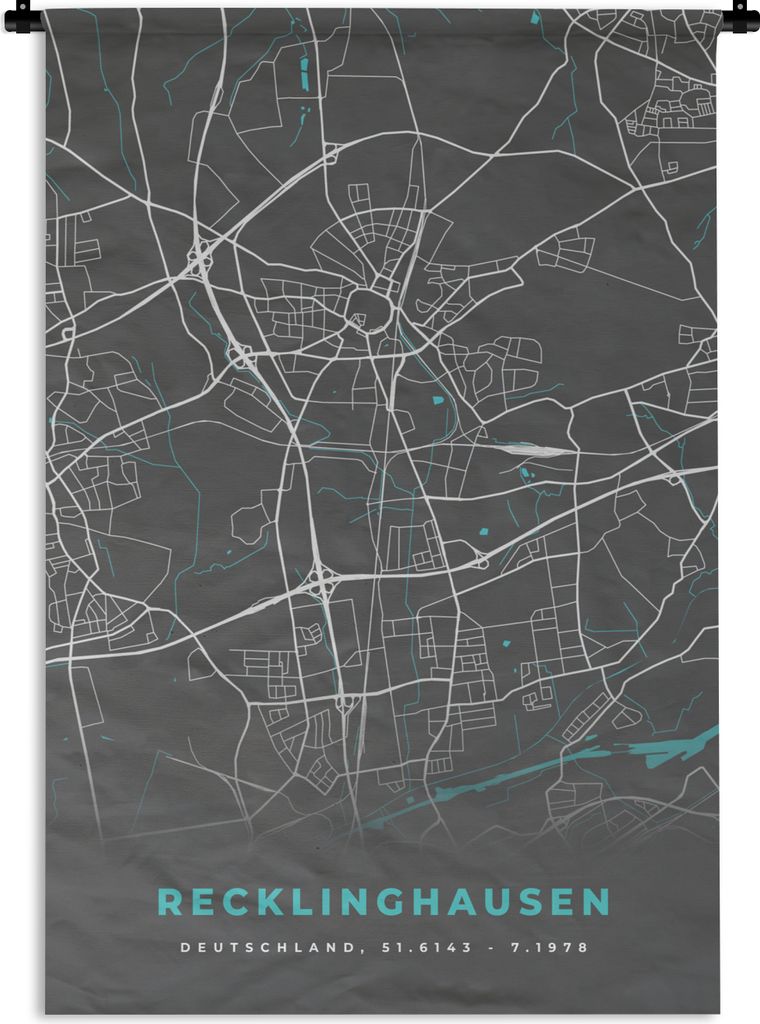 MuchoWow Wandteppich Wandbehang Stadtplan - Deutschlandkarte - Blau - Recklinghausen - Karte 60x90 cm Tapisserie Dekoration Wandtuch - Foto-Teppi...
