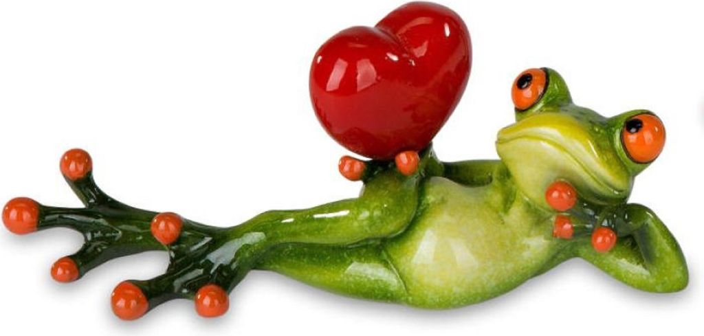Dekofigur Frosch aus Froschhausen - Kunststein grün - Frosch mit Herz A