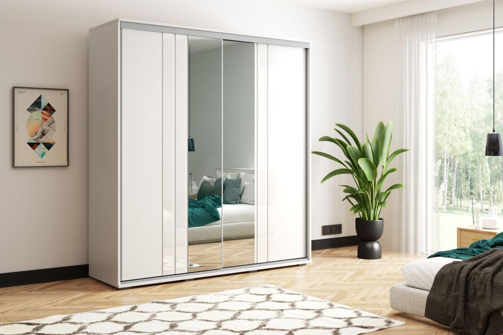 Kleiderschrank 125/245 PAISLEY mit Spiegeln - weiß